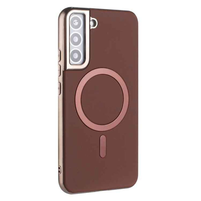 For Samsung Galaxy S25 5G Solid Color Plating MagSafe Full Coverage Phone Case(Brown)