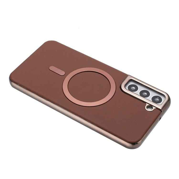 For Samsung Galaxy S25 5G Solid Color Plating MagSafe Full Coverage Phone Case(Brown)