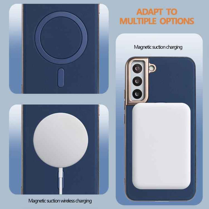 For Samsung Galaxy S25 5G Solid Color Plating MagSafe Full Coverage Phone Case(Dark Blue)