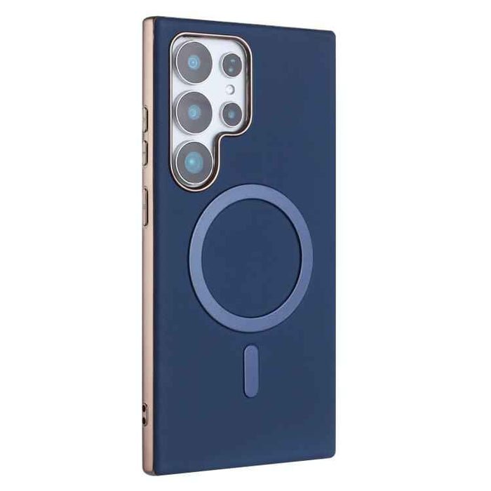 For Samsung Galaxy S25 Ultra 5G Solid Color Plating MagSafe Full Coverage Phone Case(Dark Blue)