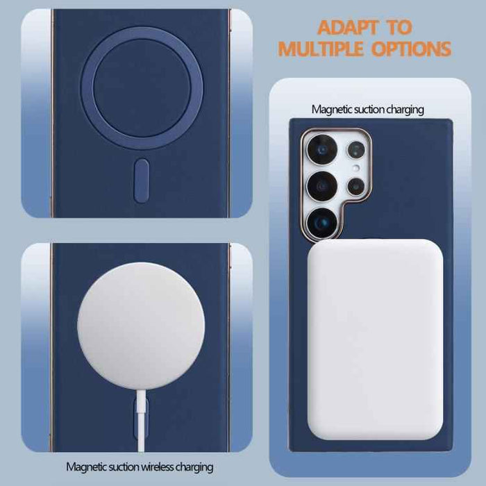 For Samsung Galaxy S25 Ultra 5G Solid Color Plating MagSafe Full Coverage Phone Case(Dark Blue)