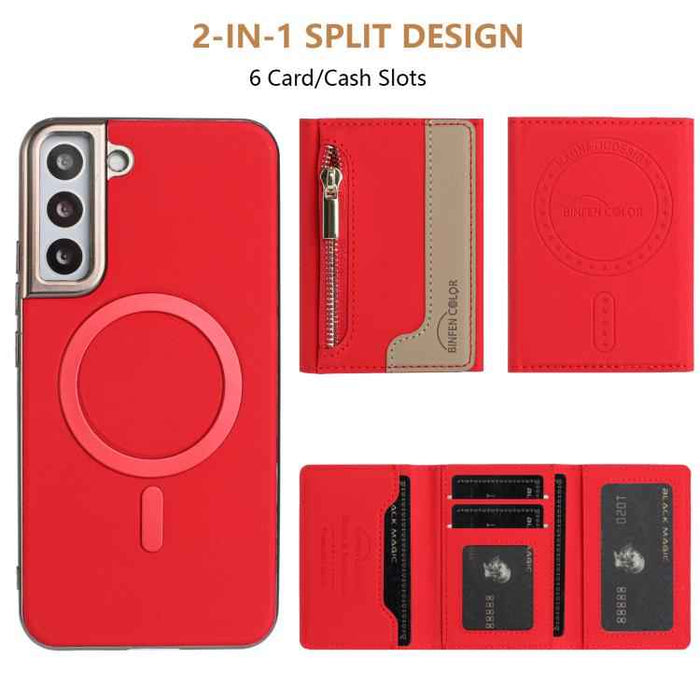 For Samsung Galaxy S25 5G Zipper Horizontal Magnetic Card Bag RFID MagSafe Phone Case(Red)