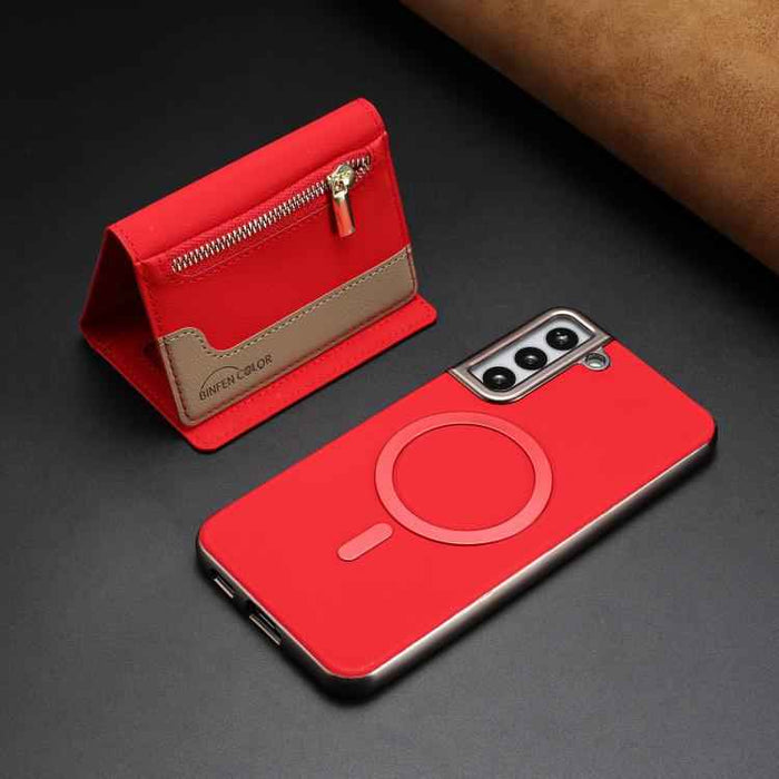 For Samsung Galaxy S25 5G Zipper Horizontal Magnetic Card Bag RFID MagSafe Phone Case(Red)