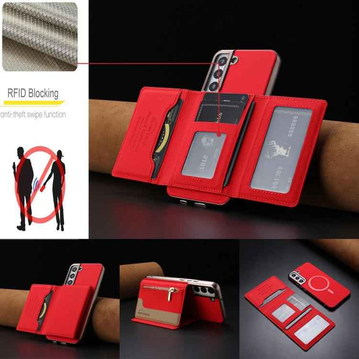 For Samsung Galaxy S25 5G Zipper Horizontal Magnetic Card Bag RFID MagSafe Phone Case(Red)