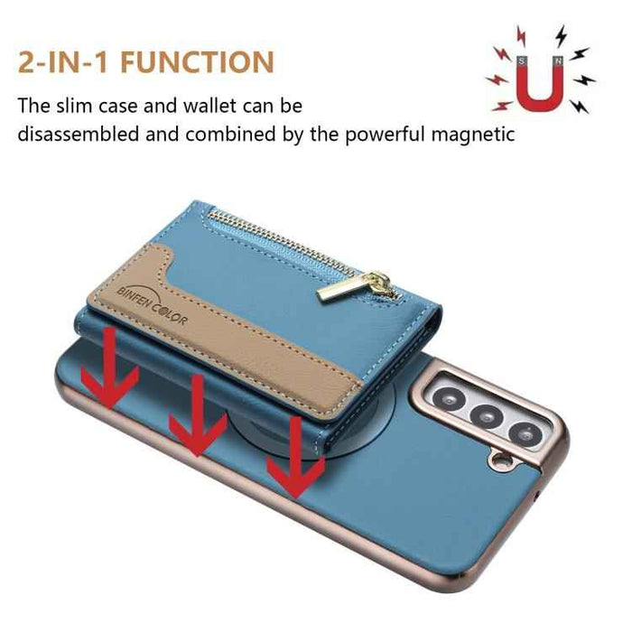For Samsung Galaxy S25 5G Zipper Horizontal Magnetic Card Bag RFID MagSafe Phone Case(Baby Blue)