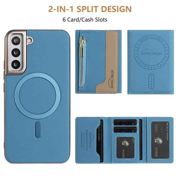 For Samsung Galaxy S25 5G Zipper Horizontal Magnetic Card Bag RFID MagSafe Phone Case(Baby Blue)