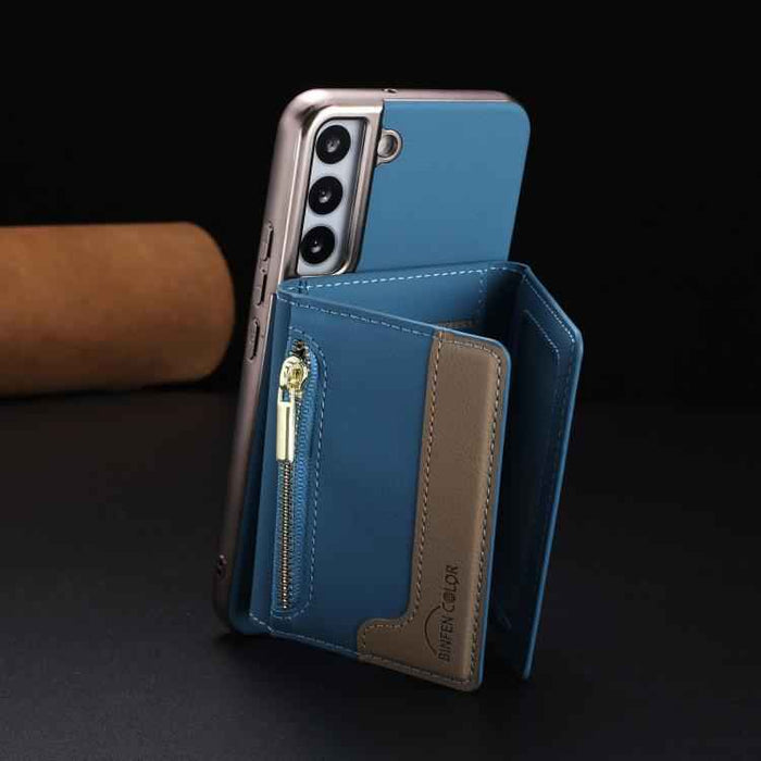 For Samsung Galaxy S25 5G Zipper Horizontal Magnetic Card Bag RFID MagSafe Phone Case(Baby Blue)