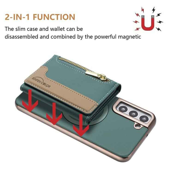 For Samsung Galaxy S25 5G Zipper Horizontal Magnetic Card Bag RFID MagSafe Phone Case(Green)