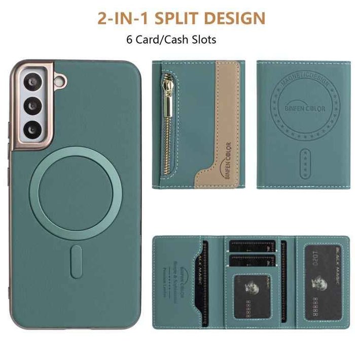 For Samsung Galaxy S25 5G Zipper Horizontal Magnetic Card Bag RFID MagSafe Phone Case(Green)