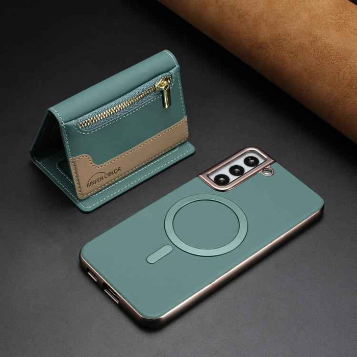 For Samsung Galaxy S25 5G Zipper Horizontal Magnetic Card Bag RFID MagSafe Phone Case(Green)