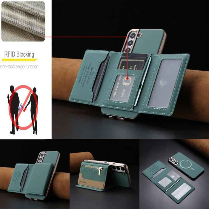 For Samsung Galaxy S25 5G Zipper Horizontal Magnetic Card Bag RFID MagSafe Phone Case(Green)