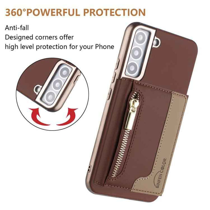 For Samsung Galaxy S25 5G Zipper Horizontal Magnetic Card Bag RFID MagSafe Phone Case(Brown)