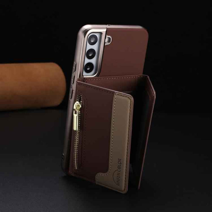 For Samsung Galaxy S25 5G Zipper Horizontal Magnetic Card Bag RFID MagSafe Phone Case(Brown)
