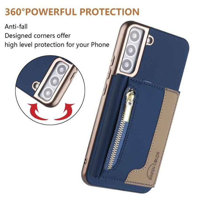 For Samsung Galaxy S25 5G Zipper Horizontal Magnetic Card Bag RFID MagSafe Phone Case(Dark Blue)