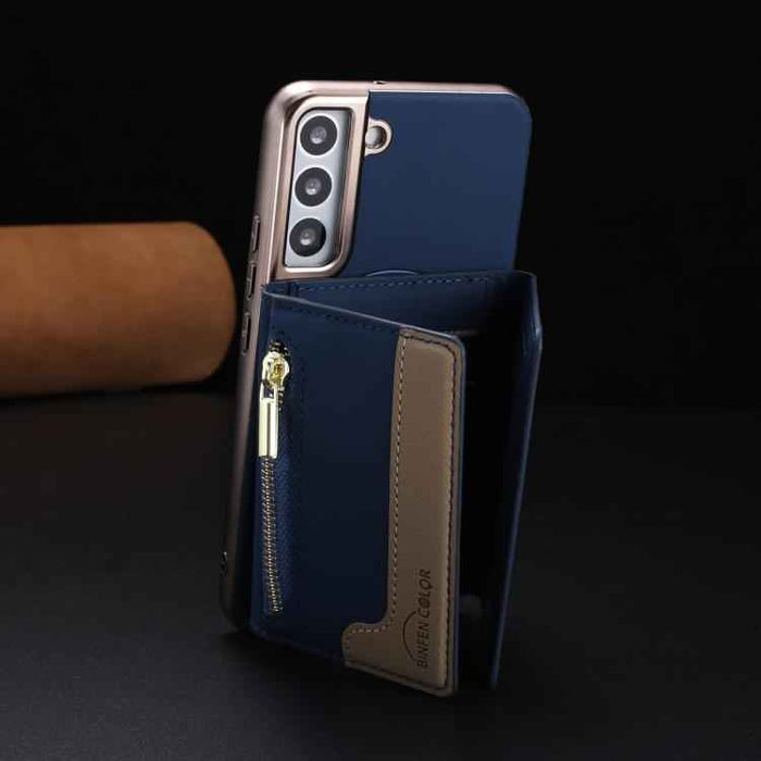 For Samsung Galaxy S25 5G Zipper Horizontal Magnetic Card Bag RFID MagSafe Phone Case(Dark Blue)