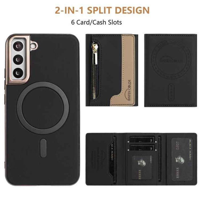 For Samsung Galaxy S25 5G Zipper Horizontal Magnetic Card Bag RFID MagSafe Phone Case(Black)