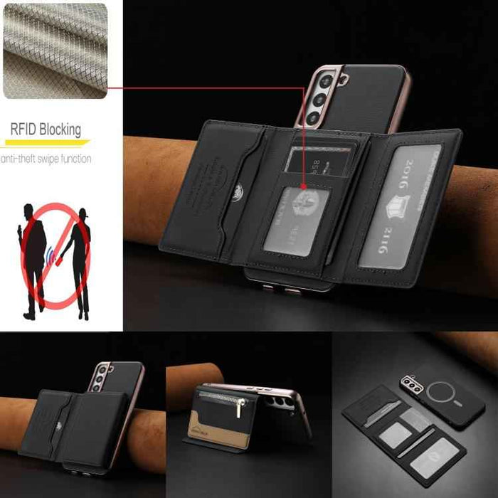 For Samsung Galaxy S25 5G Zipper Horizontal Magnetic Card Bag RFID MagSafe Phone Case(Black)