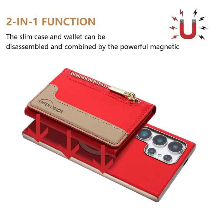 For Samsung Galaxy S25 Ultra 5G Zipper Horizontal Magnetic Card Bag RFID MagSafe Phone Case(Red)