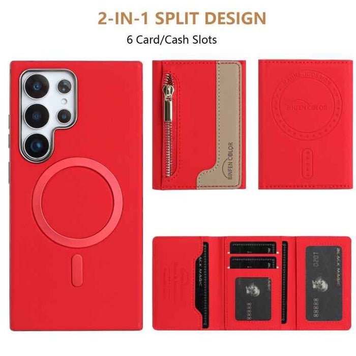 For Samsung Galaxy S25 Ultra 5G Zipper Horizontal Magnetic Card Bag RFID MagSafe Phone Case(Red)