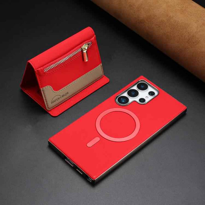 For Samsung Galaxy S25 Ultra 5G Zipper Horizontal Magnetic Card Bag RFID MagSafe Phone Case(Red)