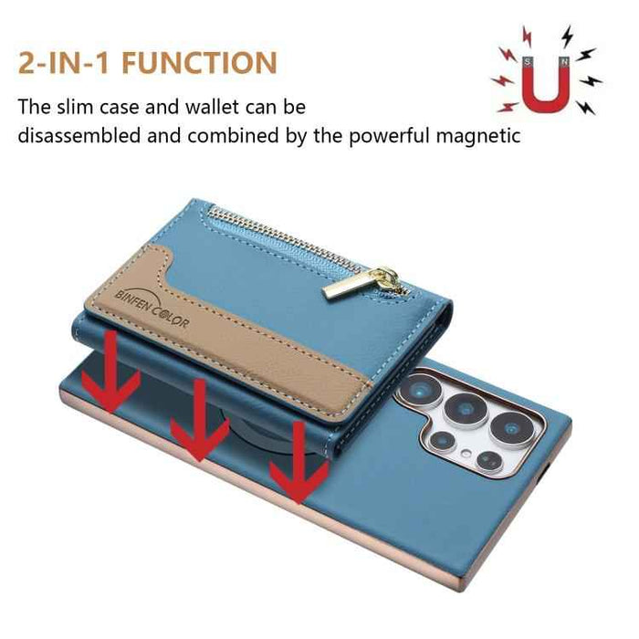 For Samsung Galaxy S25 Ultra 5G Zipper Horizontal Magnetic Card Bag RFID MagSafe Phone Case(Baby Blue)