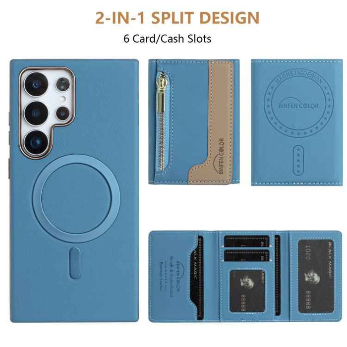 For Samsung Galaxy S25 Ultra 5G Zipper Horizontal Magnetic Card Bag RFID MagSafe Phone Case(Baby Blue)
