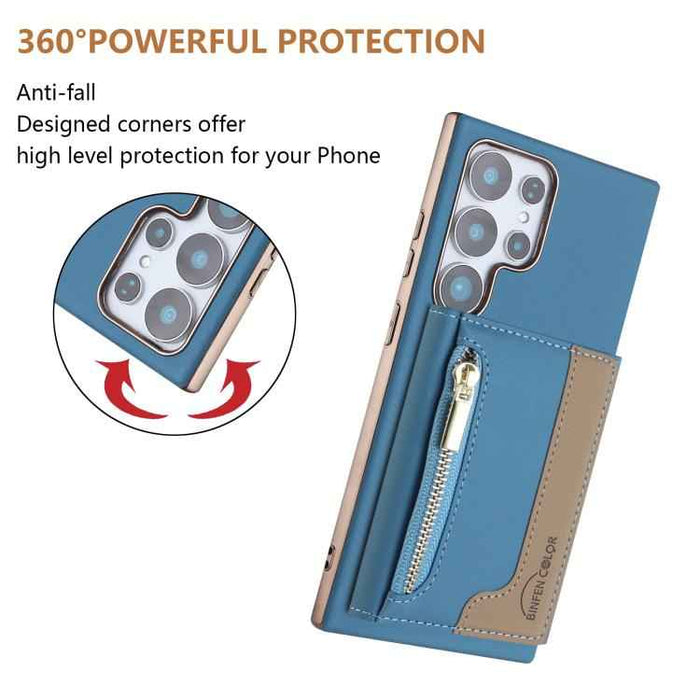 For Samsung Galaxy S25 Ultra 5G Zipper Horizontal Magnetic Card Bag RFID MagSafe Phone Case(Baby Blue)