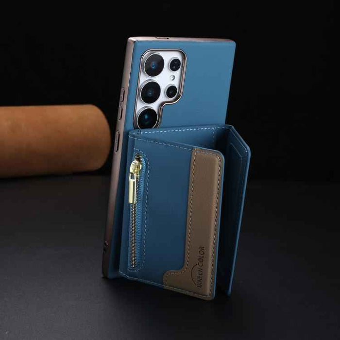 For Samsung Galaxy S25 Ultra 5G Zipper Horizontal Magnetic Card Bag RFID MagSafe Phone Case(Baby Blue)