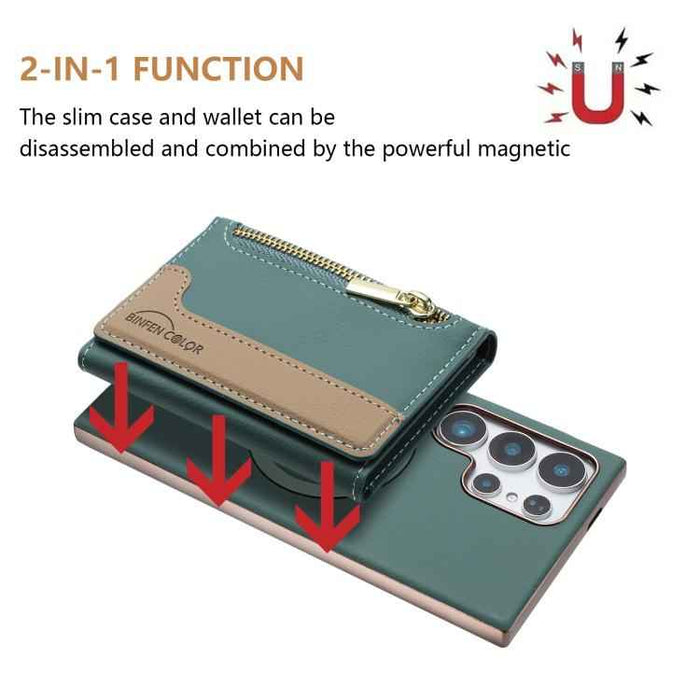 For Samsung Galaxy S25 Ultra 5G Zipper Horizontal Magnetic Card Bag RFID MagSafe Phone Case(Green)