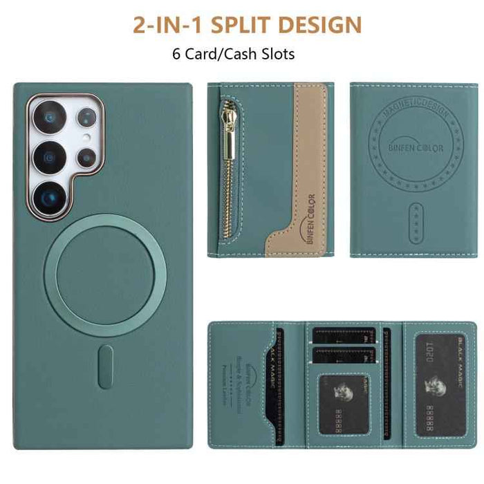 For Samsung Galaxy S25 Ultra 5G Zipper Horizontal Magnetic Card Bag RFID MagSafe Phone Case(Green)
