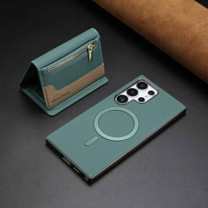For Samsung Galaxy S25 Ultra 5G Zipper Horizontal Magnetic Card Bag RFID MagSafe Phone Case(Green)