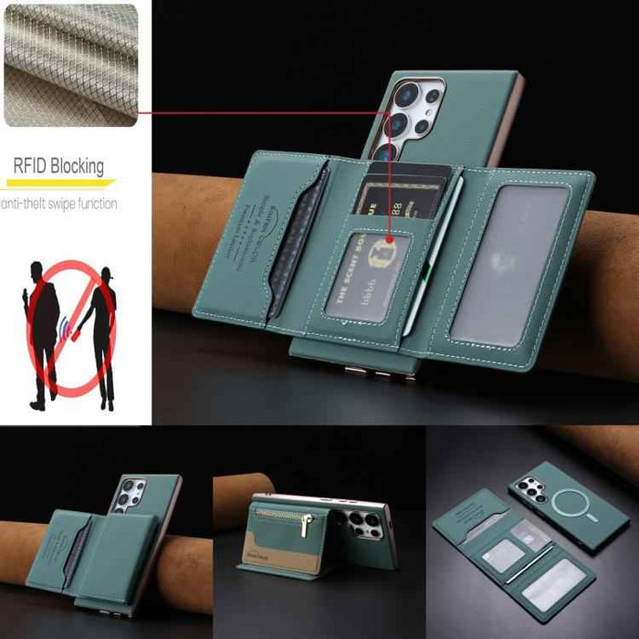 For Samsung Galaxy S25 Ultra 5G Zipper Horizontal Magnetic Card Bag RFID MagSafe Phone Case(Green)