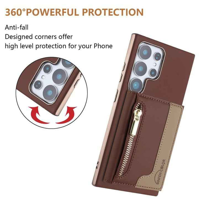 For Samsung Galaxy S25 Ultra 5G Zipper Horizontal Magnetic Card Bag RFID MagSafe Phone Case(Brown)