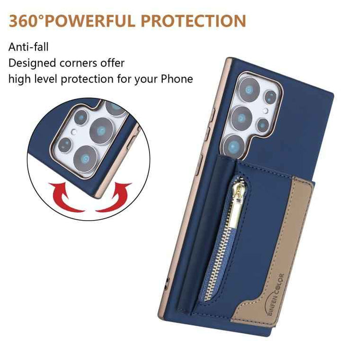 For Samsung Galaxy S25 Ultra 5G Zipper Horizontal Magnetic Card Bag RFID MagSafe Phone Case(Dark Blue)