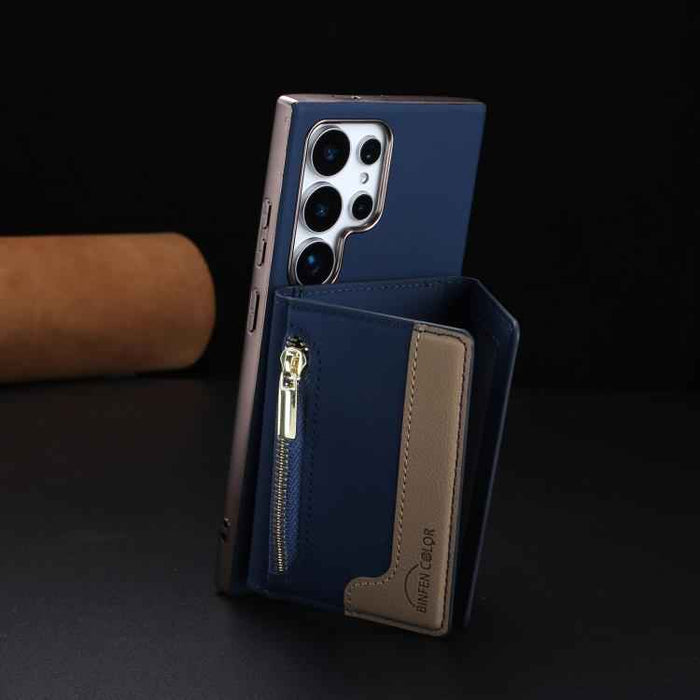 For Samsung Galaxy S25 Ultra 5G Zipper Horizontal Magnetic Card Bag RFID MagSafe Phone Case(Dark Blue)