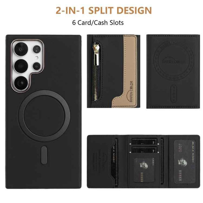 For Samsung Galaxy S25 Ultra 5G Zipper Horizontal Magnetic Card Bag RFID MagSafe Phone Case(Black)