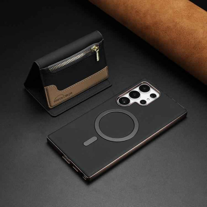For Samsung Galaxy S25 Ultra 5G Zipper Horizontal Magnetic Card Bag RFID MagSafe Phone Case(Black)