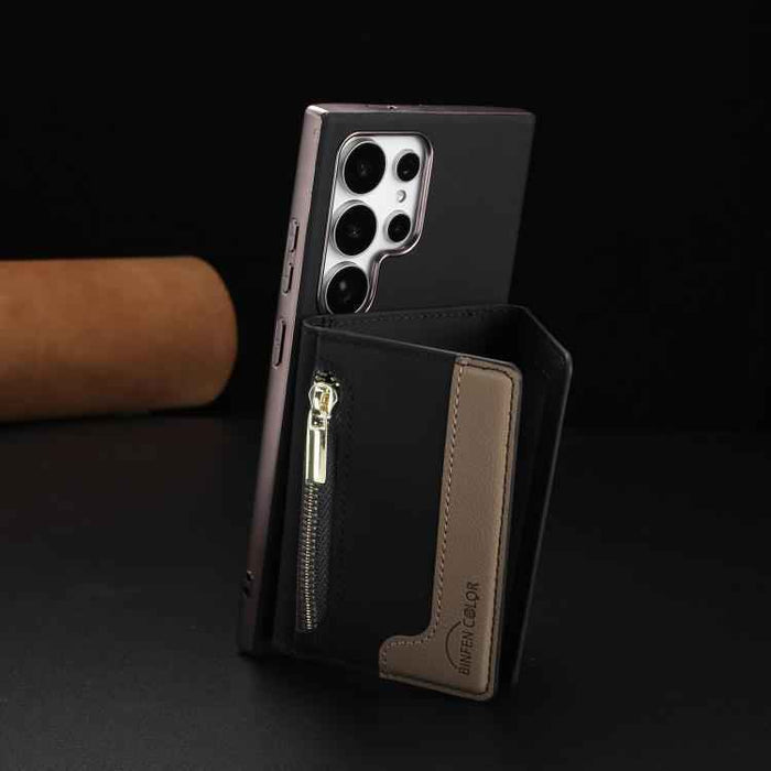 For Samsung Galaxy S25 Ultra 5G Zipper Horizontal Magnetic Card Bag RFID MagSafe Phone Case(Black)
