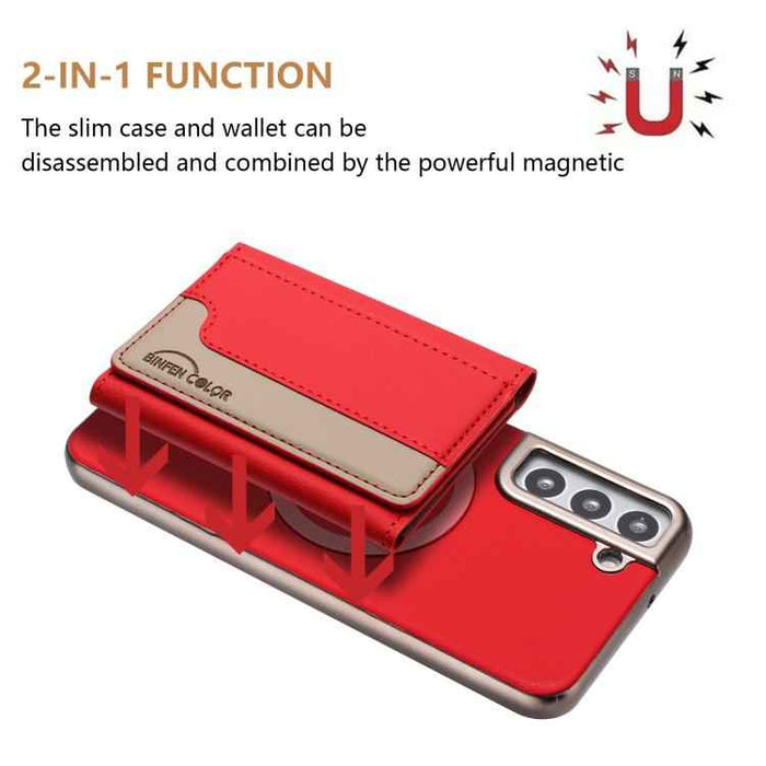 For Samsung Galaxy S25 5G Colour Matching Horizontal Magnetic Card Bag RFID MagSafe Phone Case(Red)