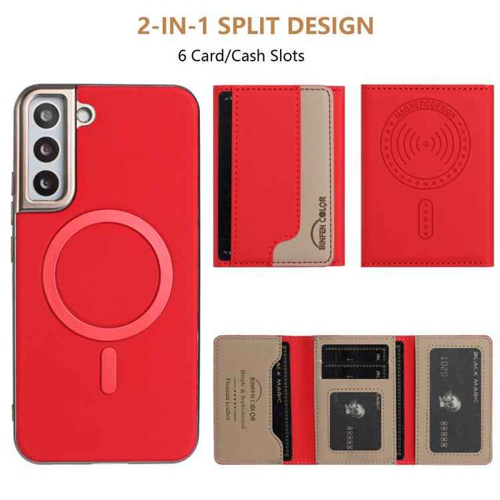 For Samsung Galaxy S25 5G Colour Matching Horizontal Magnetic Card Bag RFID MagSafe Phone Case(Red)