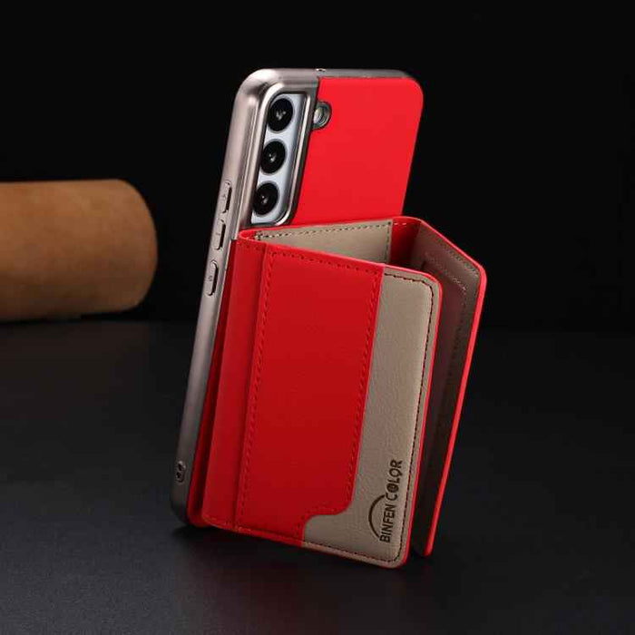 For Samsung Galaxy S25 5G Colour Matching Horizontal Magnetic Card Bag RFID MagSafe Phone Case(Red)