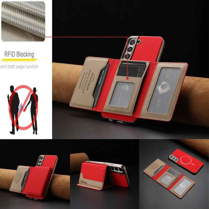 For Samsung Galaxy S25 5G Colour Matching Horizontal Magnetic Card Bag RFID MagSafe Phone Case(Red)