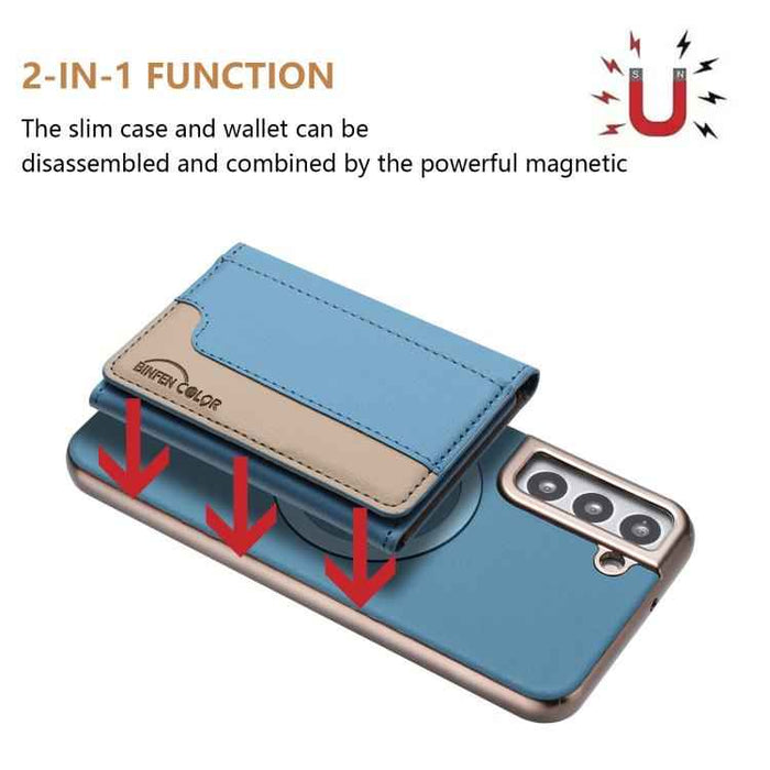 For Samsung Galaxy S25 5G Colour Matching Horizontal Magnetic Card Bag RFID MagSafe Phone Case(Baby Blue)