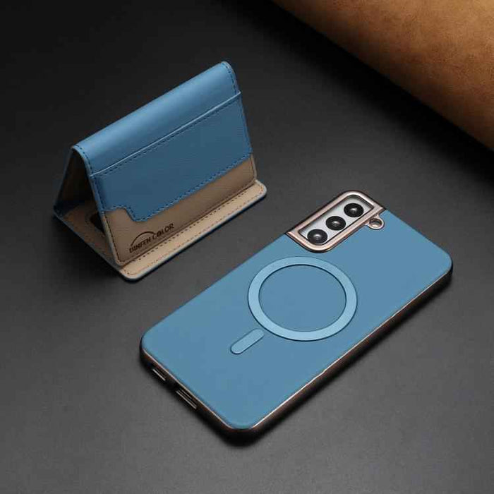 For Samsung Galaxy S25 5G Colour Matching Horizontal Magnetic Card Bag RFID MagSafe Phone Case(Baby Blue)