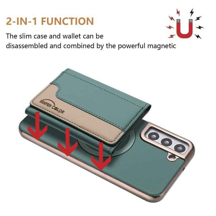 For Samsung Galaxy S25 5G Colour Matching Horizontal Magnetic Card Bag RFID MagSafe Phone Case(Green)