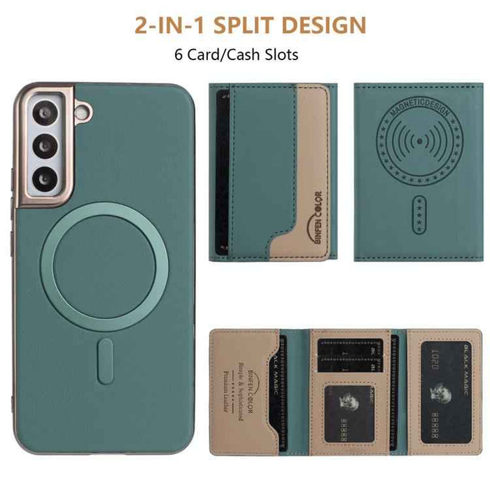 For Samsung Galaxy S25 5G Colour Matching Horizontal Magnetic Card Bag RFID MagSafe Phone Case(Green)