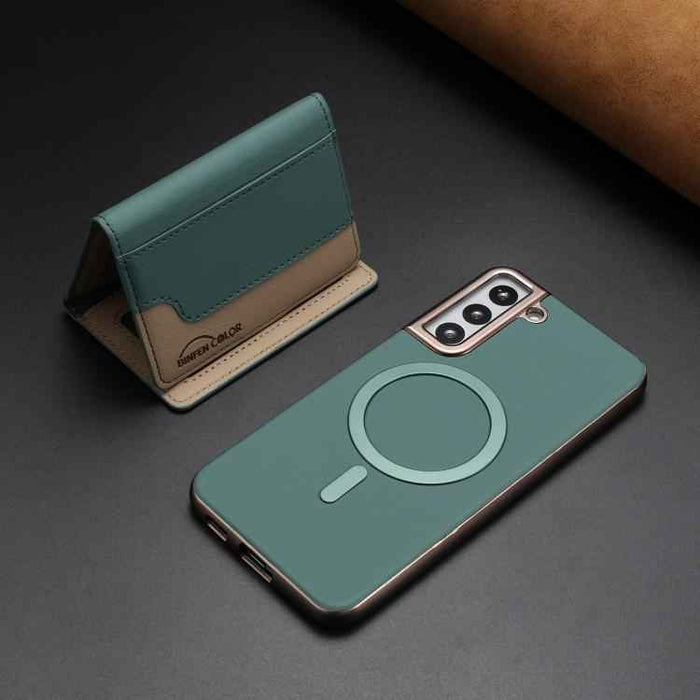 For Samsung Galaxy S25 5G Colour Matching Horizontal Magnetic Card Bag RFID MagSafe Phone Case(Green)