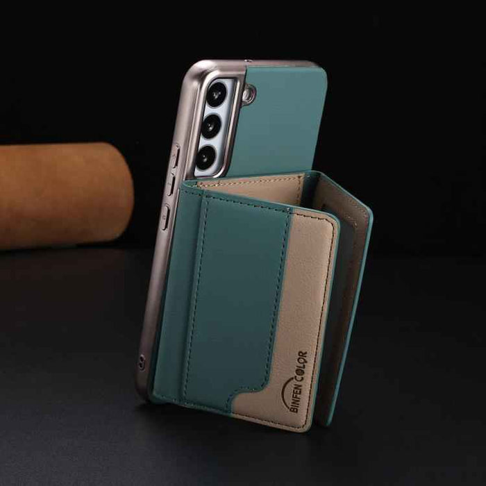 For Samsung Galaxy S25 5G Colour Matching Horizontal Magnetic Card Bag RFID MagSafe Phone Case(Green)