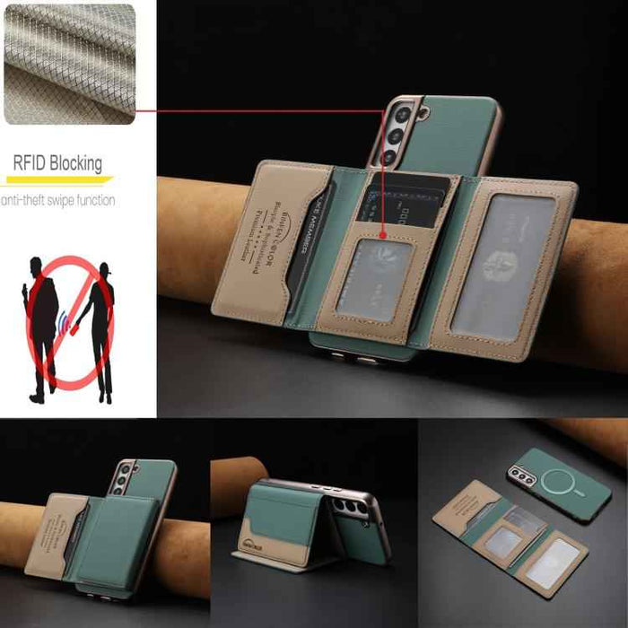 For Samsung Galaxy S25 5G Colour Matching Horizontal Magnetic Card Bag RFID MagSafe Phone Case(Green)