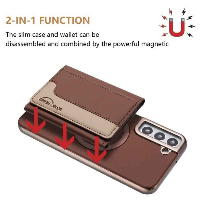 For Samsung Galaxy S25 5G Colour Matching Horizontal Magnetic Card Bag RFID MagSafe Phone Case(Brown)